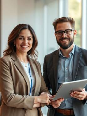 Business owner partners with marketing expert for growth strategies.