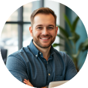 John, a smiling digital marketing strategist, poses for his portfolio.
