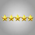 Realistic image of five gold stars symbolizing a perfect review.