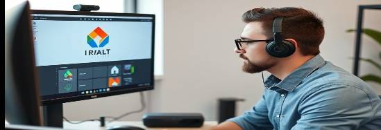 Graphic designer creating a business logo on screen.