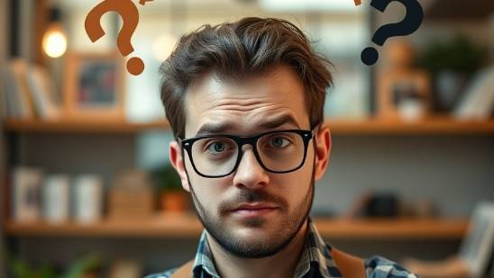 Puzzled business owner struggling with online marketing for customers.